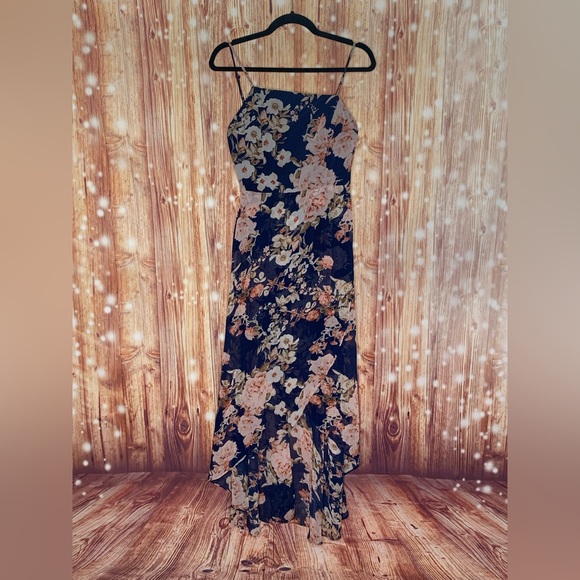 Lulus Reflection High Low Dress Size Medium Navy Floral - Picture 3 of 11
